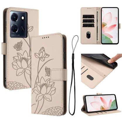 Lotus Embossed Leather Phone Case with Lanyard, For Infinix Note 30 4G / 5G, For Infinix Note 30 Pro 4G, For Infinix Note 30 VIP, For Infinix Hot 30i, For Infinix Hot 30 4G