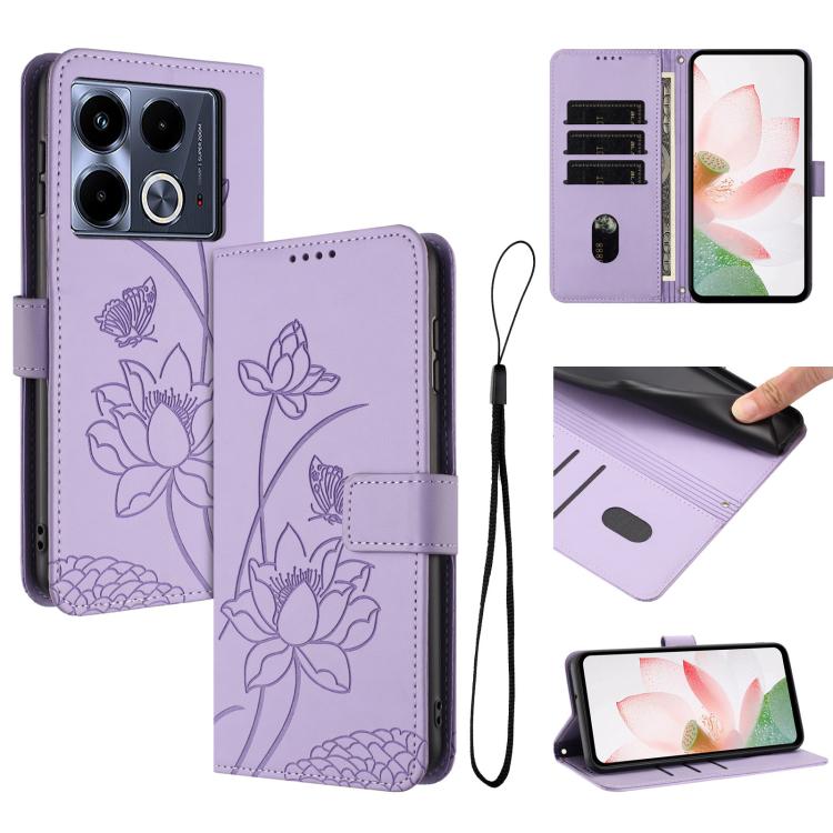 Lotus Embossed Leather Phone Case with Lanyard, For Infinix Hot 50i / Smart 9 4G, For Infinix Hot 50 Pro 4G, For Infinix Hot 50 Pro+ 4G, For Infinix Hot 50 4G, For Infinix Hot 50 5G, For Infinix Zero 40 4G / 5G, For Infinix Note 40X 5G                 ...