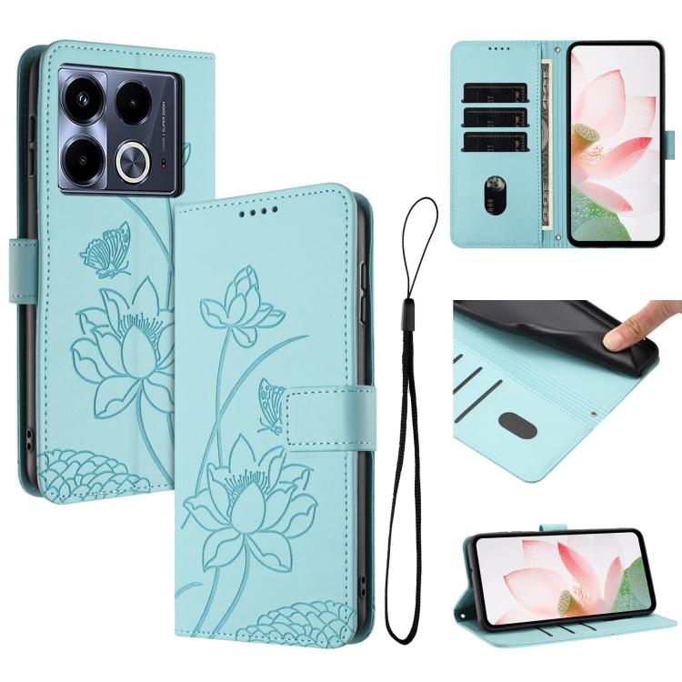 Lotus Embossed Leather Phone Case with Lanyard, For Infinix Hot 50i / Smart 9 4G, For Infinix Hot 50 Pro 4G, For Infinix Hot 50 Pro+ 4G, For Infinix Hot 50 4G, For Infinix Hot 50 5G, For Infinix Zero 40 4G / 5G, For Infinix Note 40X 5G                 ...