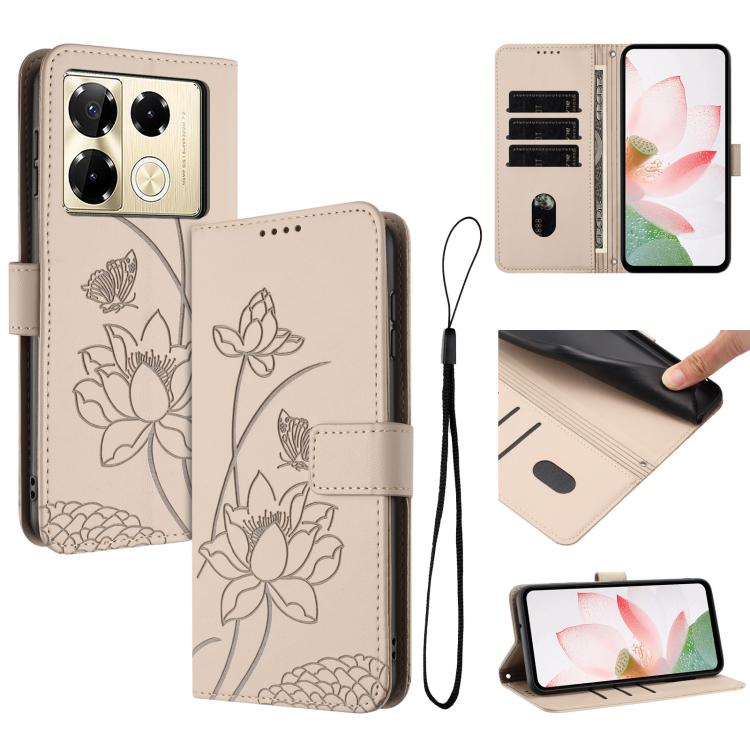 Lotus Embossed Leather Phone Case with Lanyard, For Infinix Hot 50i / Smart 9 4G, For Infinix Hot 50 Pro 4G, For Infinix Hot 50 Pro+ 4G, For Infinix Hot 50 4G, For Infinix Hot 50 5G, For Infinix Zero 40 4G / 5G, For Infinix Note 40X 5G                 ...
