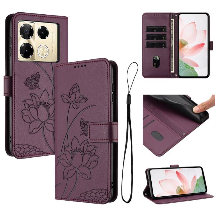 Lotus Embossed Leather Phone Case with Lanyard, For Infinix Hot 50i / Smart 9 4G, For Infinix Hot 50 Pro 4G, For Infinix Hot 50 Pro+ 4G, For Infinix Hot 50 4G, For Infinix Hot 50 5G, For Infinix Zero 40 4G / 5G, For Infinix Note 40X 5G                 ...
