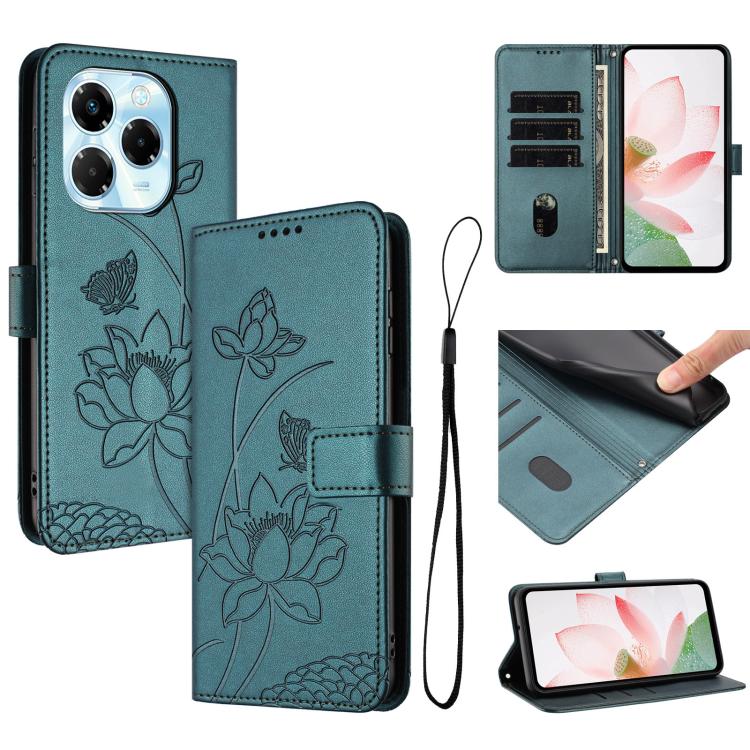 Lotus Embossed Leather Phone Case with Lanyard, For Infinix Hot 50i / Smart 9 4G, For Infinix Hot 50 Pro 4G, For Infinix Hot 50 Pro+ 4G, For Infinix Hot 50 4G, For Infinix Hot 50 5G, For Infinix Zero 40 4G / 5G, For Infinix Note 40X 5G                 ...