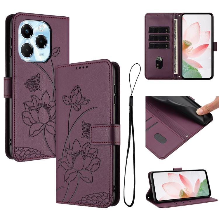 Lotus Embossed Leather Phone Case with Lanyard, For Infinix Hot 50i / Smart 9 4G, For Infinix Hot 50 Pro 4G, For Infinix Hot 50 Pro+ 4G, For Infinix Hot 50 4G, For Infinix Hot 50 5G, For Infinix Zero 40 4G / 5G, For Infinix Note 40X 5G                 ...