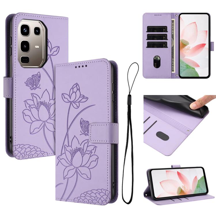Lotus Embossed Leather Phone Case with Lanyard, For Infinix GT 50 Pro 5G, For Infinix Hot 70 5G, For Infinix Note Edge 5G, For Infinix Smart 20 4G, For Infinix Note 60 / 60 Pro 5G, For Infinix Hot 60 4G / 60i 4G, For Infinix Hot 60 Pro+ 4G             ...
