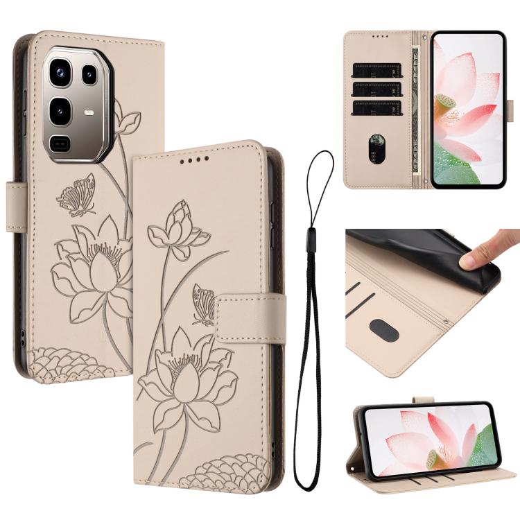 Lotus Embossed Leather Phone Case with Lanyard, For Infinix GT 50 Pro 5G, For Infinix Hot 70 5G, For Infinix Note Edge 5G, For Infinix Smart 20 4G, For Infinix Note 60 / 60 Pro 5G, For Infinix Hot 60 4G / 60i 4G, For Infinix Hot 60 Pro+ 4G             ...