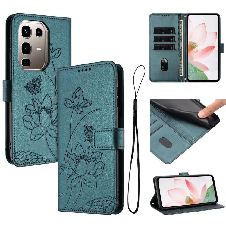 Lotus Embossed Leather Phone Case with Lanyard, For Infinix GT 50 Pro 5G, For Infinix Hot 70 5G, For Infinix Note Edge 5G, For Infinix Smart 20 4G, For Infinix Note 60 / 60 Pro 5G, For Infinix Hot 60 4G / 60i 4G, For Infinix Hot 60 Pro+ 4G             ...