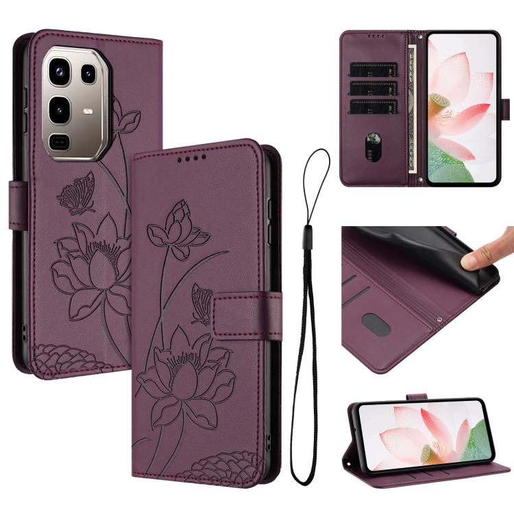 Lotus Embossed Leather Phone Case with Lanyard, For Infinix GT 50 Pro 5G, For Infinix Hot 70 5G, For Infinix Note Edge 5G, For Infinix Smart 20 4G, For Infinix Note 60 / 60 Pro 5G, For Infinix Hot 60 4G / 60i 4G, For Infinix Hot 60 Pro+ 4G             ...