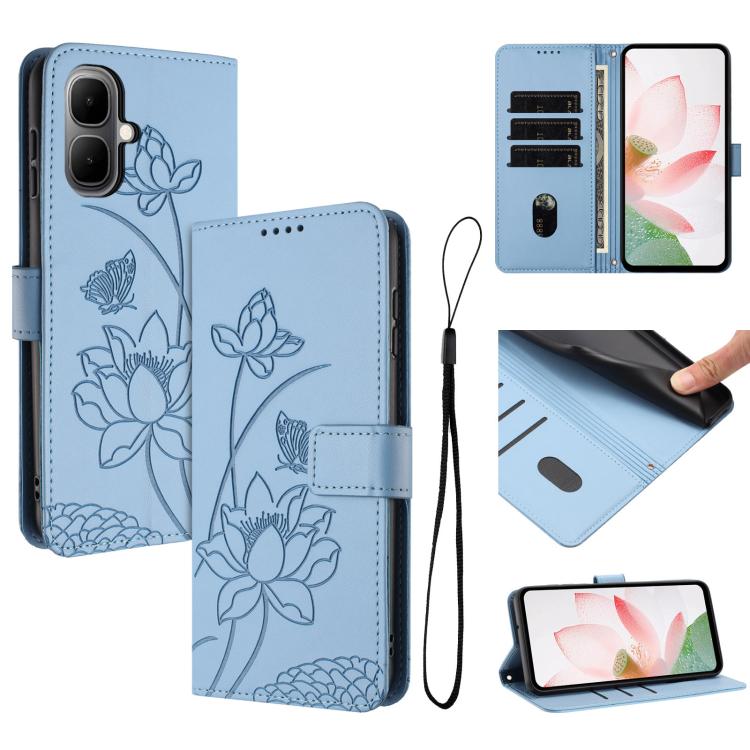 Lotus Embossed Leather Phone Case with Lanyard, For Infinix GT 50 Pro 5G, For Infinix Hot 70 5G, For Infinix Note Edge 5G, For Infinix Smart 20 4G, For Infinix Note 60 / 60 Pro 5G, For Infinix Hot 60 4G / 60i 4G, For Infinix Hot 60 Pro+ 4G             ...