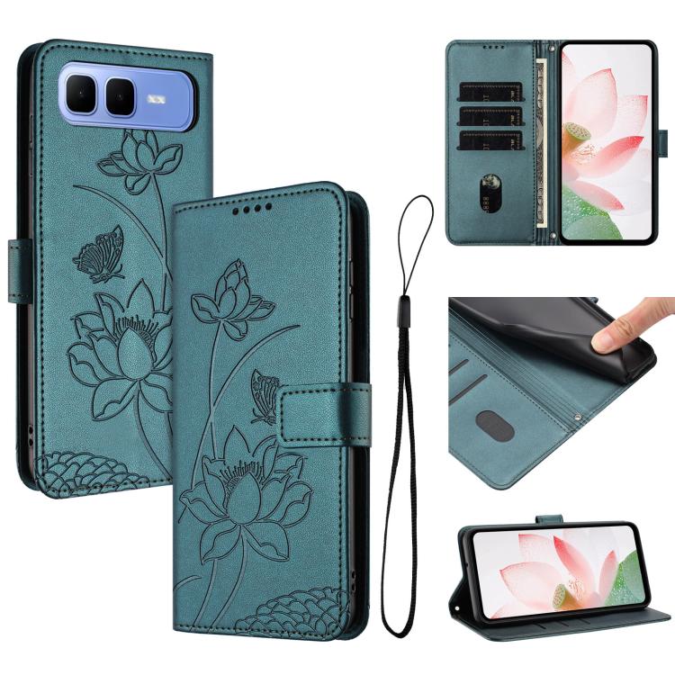 Lotus Embossed Leather Phone Case with Lanyard, For Infinix GT 50 Pro 5G, For Infinix Hot 70 5G, For Infinix Note Edge 5G, For Infinix Smart 20 4G, For Infinix Note 60 / 60 Pro 5G, For Infinix Hot 60 4G / 60i 4G, For Infinix Hot 60 Pro+ 4G             ...