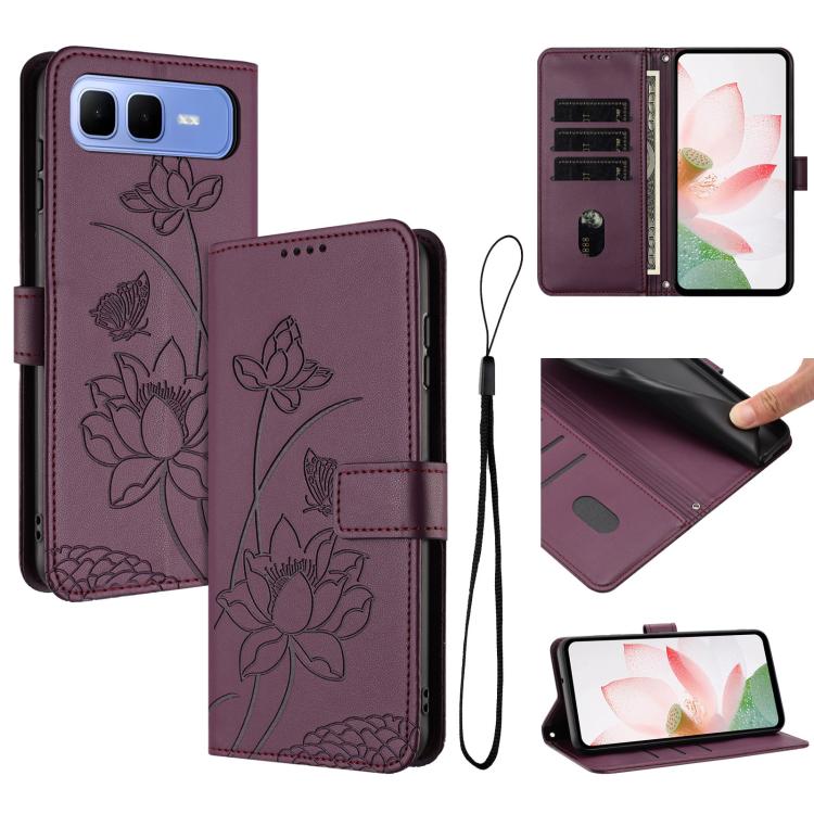 Lotus Embossed Leather Phone Case with Lanyard, For Infinix GT 50 Pro 5G, For Infinix Hot 70 5G, For Infinix Note Edge 5G, For Infinix Smart 20 4G, For Infinix Note 60 / 60 Pro 5G, For Infinix Hot 60 4G / 60i 4G, For Infinix Hot 60 Pro+ 4G             ...