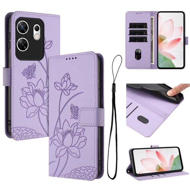 Lotus Embossed Leather Phone Case with Lanyard, For Infinix Hot 50i / Smart 9 4G, For Infinix Hot 50 Pro 4G, For Infinix Hot 50 Pro+ 4G, For Infinix Hot 50 4G, For Infinix Hot 50 5G, For Infinix Zero 40 4G / 5G, For Infinix Note 40X 5G                 ...