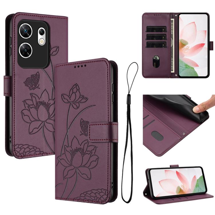 Lotus Embossed Leather Phone Case with Lanyard, For Infinix Hot 50i / Smart 9 4G, For Infinix Hot 50 Pro 4G, For Infinix Hot 50 Pro+ 4G, For Infinix Hot 50 4G, For Infinix Hot 50 5G, For Infinix Zero 40 4G / 5G, For Infinix Note 40X 5G                 ...