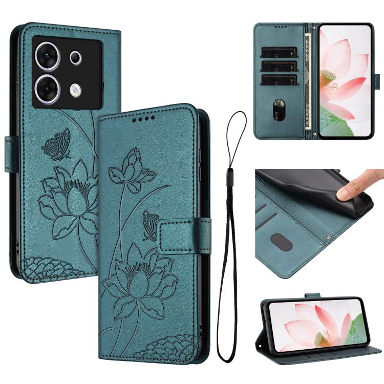 Lotus Embossed Leather Phone Case with Lanyard, For Infinix Hot 50i / Smart 9 4G, For Infinix Hot 50 Pro 4G, For Infinix Hot 50 Pro+ 4G, For Infinix Hot 50 4G, For Infinix Hot 50 5G, For Infinix Zero 40 4G / 5G, For Infinix Note 40X 5G                 ...