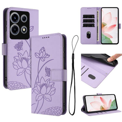 Lotus Embossed Leather Phone Case with Lanyard, For Infinix Note 30 4G / 5G, For Infinix Note 30 Pro 4G, For Infinix Note 30 VIP, For Infinix Hot 30i, For Infinix Hot 30 4G