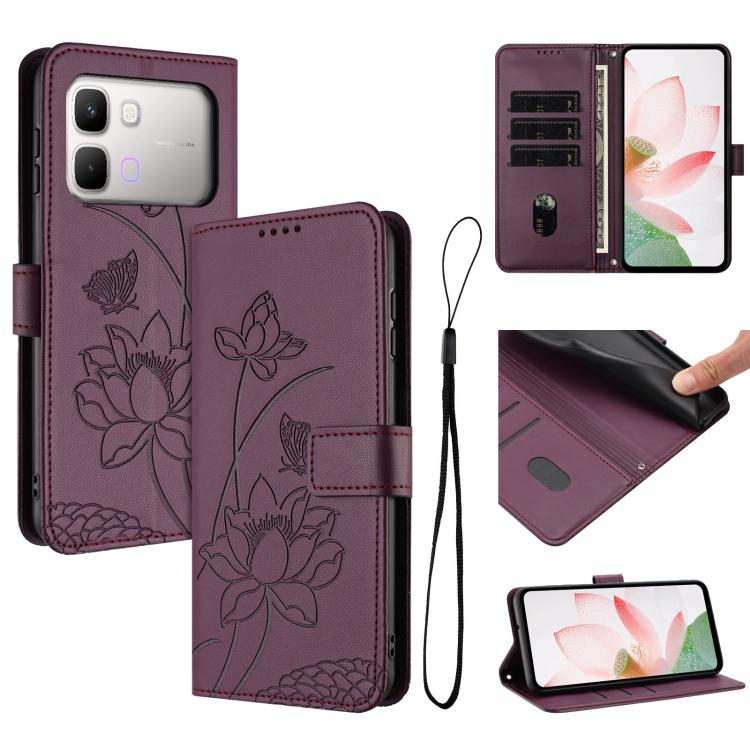 Lotus Embossed Leather Phone Case with Lanyard, For Infinix GT 50 Pro 5G, For Infinix Hot 70 5G, For Infinix Note Edge 5G, For Infinix Smart 20 4G, For Infinix Note 60 / 60 Pro 5G, For Infinix Hot 60 4G / 60i 4G, For Infinix Hot 60 Pro+ 4G             ...