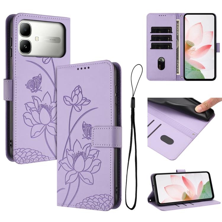 Lotus Embossed Leather Phone Case with Lanyard, For Infinix GT 50 Pro 5G, For Infinix Hot 70 5G, For Infinix Note Edge 5G, For Infinix Smart 20 4G, For Infinix Note 60 / 60 Pro 5G, For Infinix Hot 60 4G / 60i 4G, For Infinix Hot 60 Pro+ 4G             ...
