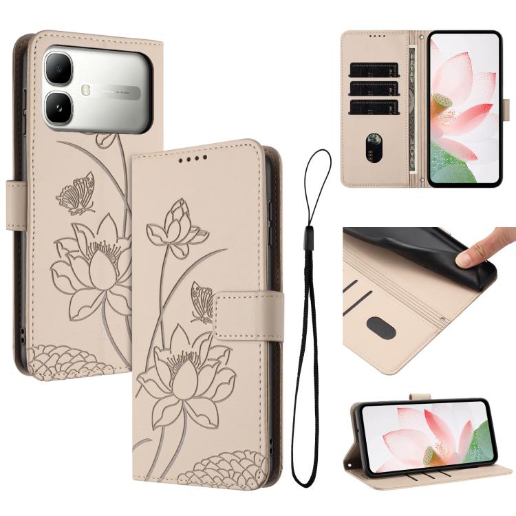 Lotus Embossed Leather Phone Case with Lanyard, For Infinix GT 50 Pro 5G, For Infinix Hot 70 5G, For Infinix Note Edge 5G, For Infinix Smart 20 4G, For Infinix Note 60 / 60 Pro 5G, For Infinix Hot 60 4G / 60i 4G, For Infinix Hot 60 Pro+ 4G             ...