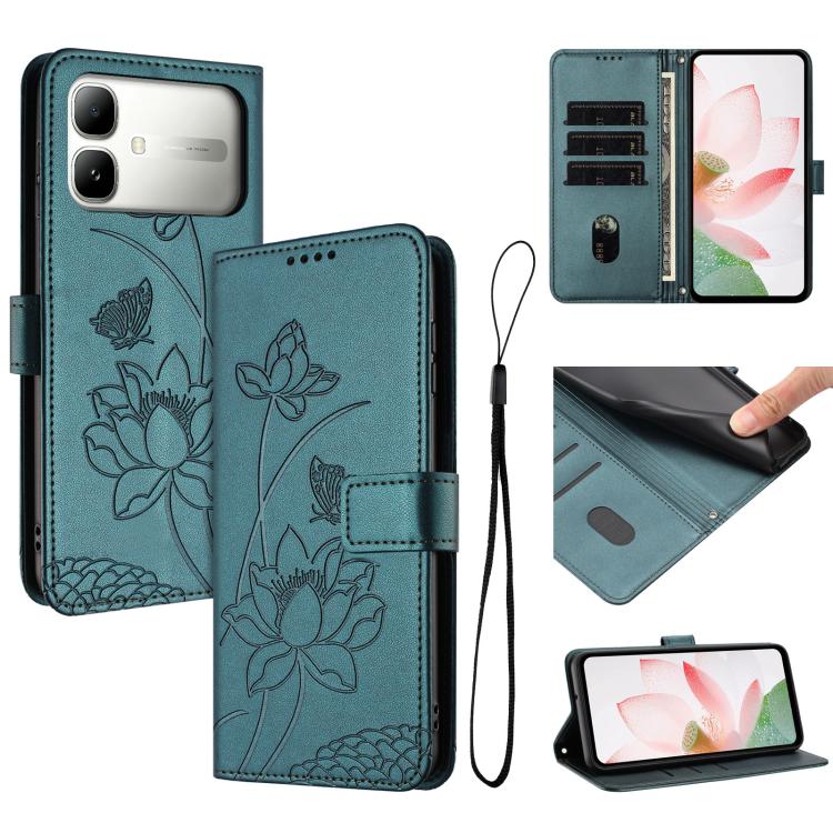 Lotus Embossed Leather Phone Case with Lanyard, For Infinix GT 50 Pro 5G, For Infinix Hot 70 5G, For Infinix Note Edge 5G, For Infinix Smart 20 4G, For Infinix Note 60 / 60 Pro 5G, For Infinix Hot 60 4G / 60i 4G, For Infinix Hot 60 Pro+ 4G             ...
