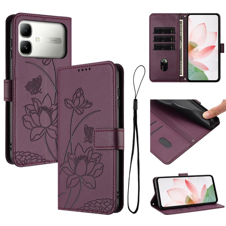 Lotus Embossed Leather Phone Case with Lanyard, For Infinix GT 50 Pro 5G, For Infinix Hot 70 5G, For Infinix Note Edge 5G, For Infinix Smart 20 4G, For Infinix Note 60 / 60 Pro 5G, For Infinix Hot 60 4G / 60i 4G, For Infinix Hot 60 Pro+ 4G             ...