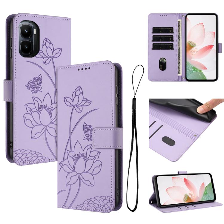 Lotus Embossed Leather Phone Case with Lanyard, For Infinix GT 50 Pro 5G, For Infinix Hot 70 5G, For Infinix Note Edge 5G, For Infinix Smart 20 4G, For Infinix Note 60 / 60 Pro 5G, For Infinix Hot 60 4G / 60i 4G, For Infinix Hot 60 Pro+ 4G             ...