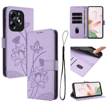 Lotus Embossed Leather Phone Case with Lanyard, For itel S23+, For itel S23