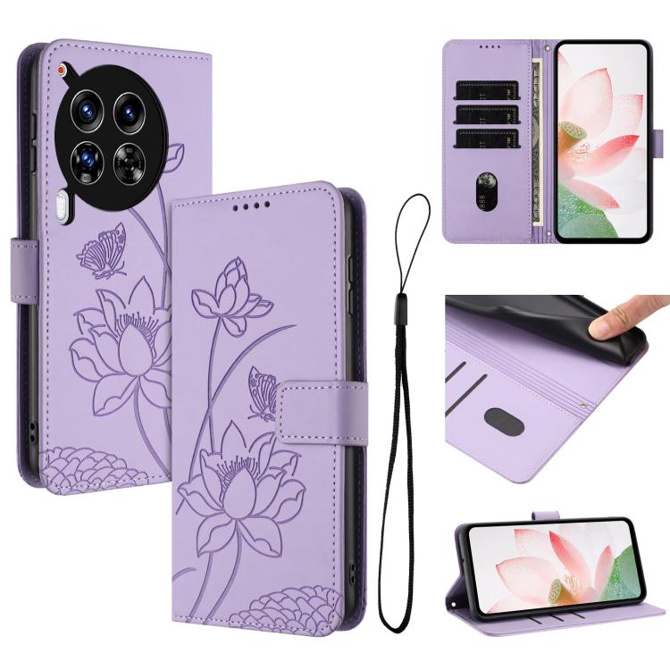 Lotus Embossed Leather Phone Case with Lanyard, For Tecno Camon 40 Pro 4G, For Tecno Camon 40 Premier, For Tecno Camon 40 4G, For Tecno Camon 40 Pro 5G, For Tecno Spark 30C 5G / Pop 9 5G, For Tecno Spark Go 1 / Go 2025 / Go 1S                          ...