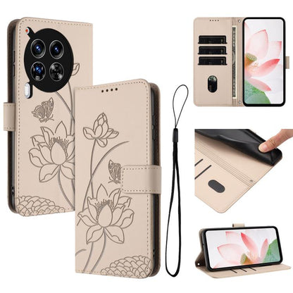 Lotus Embossed Leather Phone Case with Lanyard, For Tecno Camon 40 Pro 4G, For Tecno Camon 40 Premier, For Tecno Camon 40 4G, For Tecno Camon 40 Pro 5G, For Tecno Spark 30C 5G / Pop 9 5G, For Tecno Spark Go 1 / Go 2025 / Go 1S                          ...