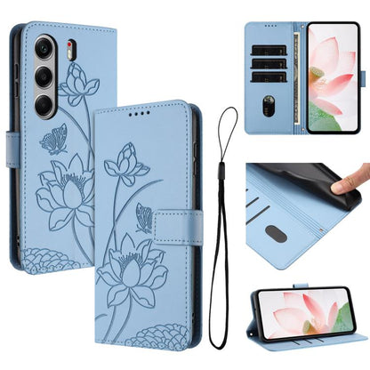 Lotus Embossed Leather Phone Case with Lanyard, For Tecno Camon 40 Pro 4G, For Tecno Camon 40 Premier, For Tecno Camon 40 4G, For Tecno Camon 40 Pro 5G, For Tecno Spark 30C 5G / Pop 9 5G, For Tecno Spark Go 1 / Go 2025 / Go 1S                          ...