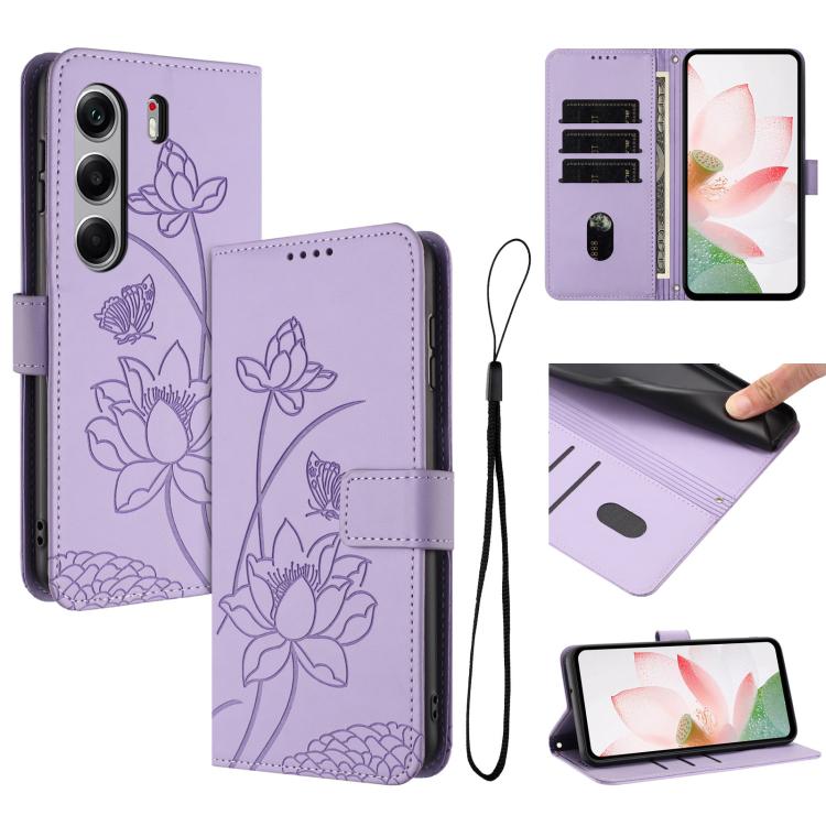 Lotus Embossed Leather Phone Case with Lanyard, For Tecno Camon 40 Pro 4G, For Tecno Camon 40 Premier, For Tecno Camon 40 4G, For Tecno Camon 40 Pro 5G, For Tecno Spark 30C 5G / Pop 9 5G, For Tecno Spark Go 1 / Go 2025 / Go 1S                          ...
