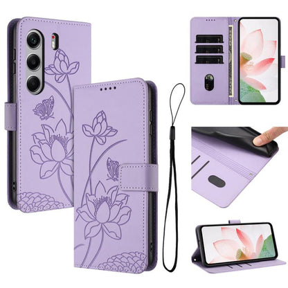 Lotus Embossed Leather Phone Case with Lanyard, For Tecno Camon 40 Pro 4G, For Tecno Camon 40 Premier, For Tecno Camon 40 4G, For Tecno Camon 40 Pro 5G, For Tecno Spark 30C 5G / Pop 9 5G, For Tecno Spark Go 1 / Go 2025 / Go 1S                          ...