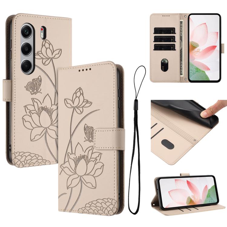 Lotus Embossed Leather Phone Case with Lanyard, For Tecno Camon 40 Pro 4G, For Tecno Camon 40 Premier, For Tecno Camon 40 4G, For Tecno Camon 40 Pro 5G, For Tecno Spark 30C 5G / Pop 9 5G, For Tecno Spark Go 1 / Go 2025 / Go 1S                          ...
