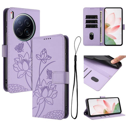 Lotus Embossed Leather Phone Case with Lanyard, For Tecno Camon 40 Pro 4G, For Tecno Camon 40 Premier, For Tecno Camon 40 4G, For Tecno Camon 40 Pro 5G, For Tecno Spark 30C 5G / Pop 9 5G, For Tecno Spark Go 1 / Go 2025 / Go 1S                          ...