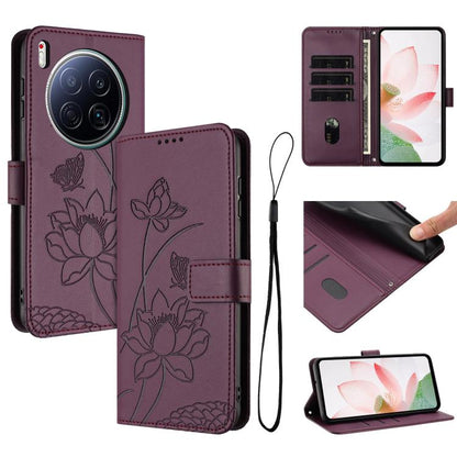 Lotus Embossed Leather Phone Case with Lanyard, For Tecno Camon 40 Pro 4G, For Tecno Camon 40 Premier, For Tecno Camon 40 4G, For Tecno Camon 40 Pro 5G, For Tecno Spark 30C 5G / Pop 9 5G, For Tecno Spark Go 1 / Go 2025 / Go 1S                          ...