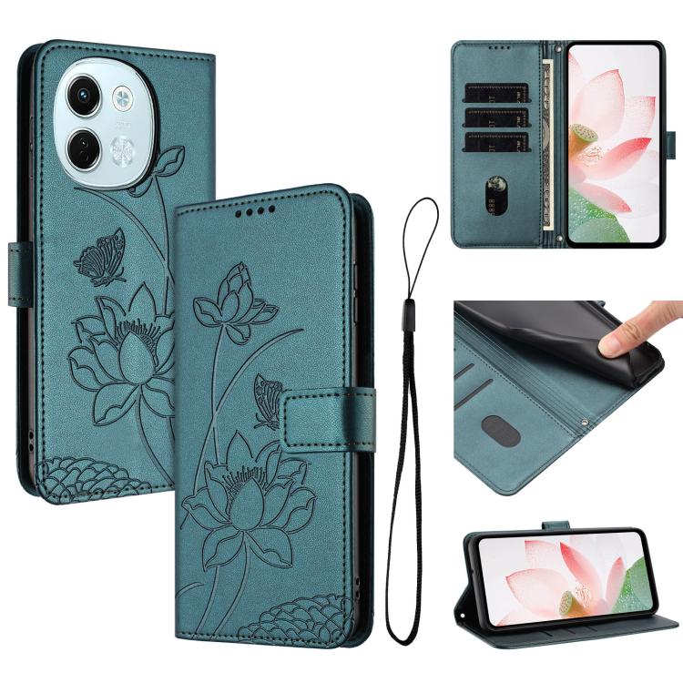 Lotus Embossed Leather Phone Case with Lanyard, For Tecno Camon 40 Pro 4G, For Tecno Camon 40 Premier, For Tecno Camon 40 4G, For Tecno Camon 40 Pro 5G, For Tecno Spark 30C 5G / Pop 9 5G, For Tecno Spark Go 1 / Go 2025 / Go 1S                          ...