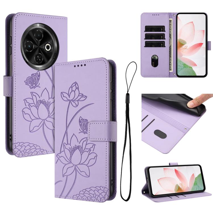 Lotus Embossed Leather Phone Case with Lanyard, For Tecno Camon 40 Pro 4G, For Tecno Camon 40 Premier, For Tecno Camon 40 4G, For Tecno Camon 40 Pro 5G, For Tecno Spark 30C 5G / Pop 9 5G, For Tecno Spark Go 1 / Go 2025 / Go 1S                          ...