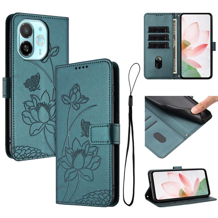 Lotus Embossed Leather Phone Case with Lanyard, For Tecno Camon 40 Pro 4G, For Tecno Camon 40 Premier, For Tecno Camon 40 4G, For Tecno Camon 40 Pro 5G, For Tecno Spark 30C 5G / Pop 9 5G, For Tecno Spark Go 1 / Go 2025 / Go 1S                          ...