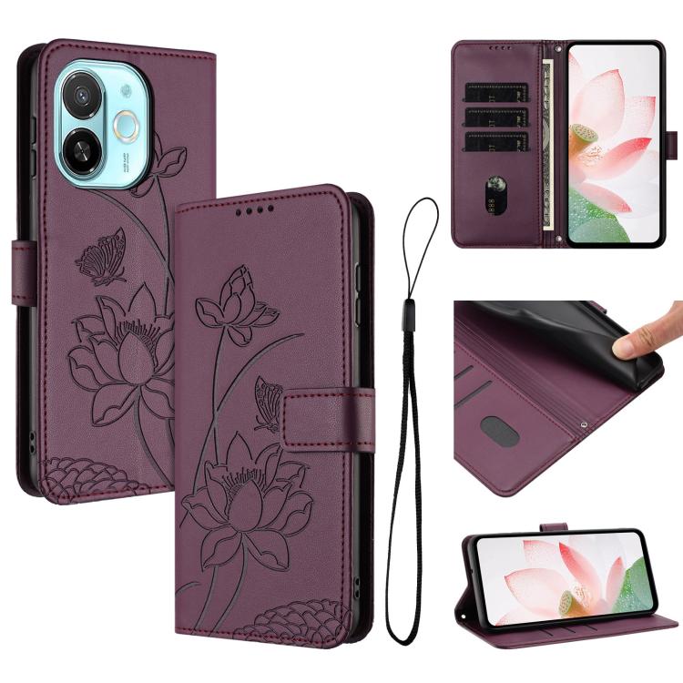 Lotus Embossed Leather Phone Case with Lanyard, For Tecno Camon 40 Pro 4G, For Tecno Camon 40 Premier, For Tecno Camon 40 4G, For Tecno Camon 40 Pro 5G, For Tecno Spark 30C 5G / Pop 9 5G, For Tecno Spark Go 1 / Go 2025 / Go 1S                          ...