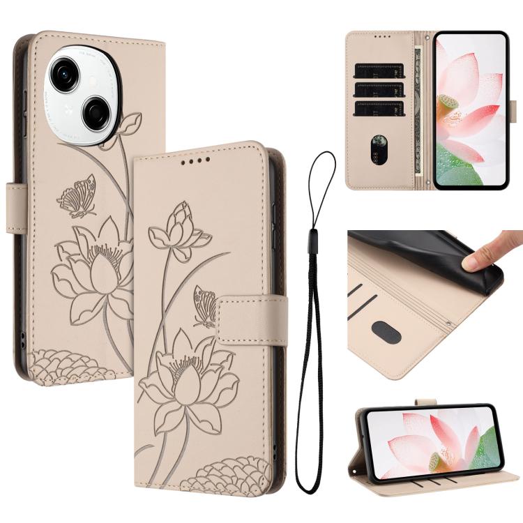 Lotus Embossed Leather Phone Case with Lanyard, For Tecno Camon 40 Pro 4G, For Tecno Camon 40 Premier, For Tecno Camon 40 4G, For Tecno Camon 40 Pro 5G, For Tecno Spark 30C 5G / Pop 9 5G, For Tecno Spark Go 1 / Go 2025 / Go 1S                          ...