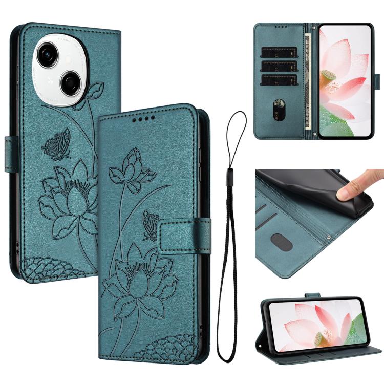 Lotus Embossed Leather Phone Case with Lanyard, For Tecno Camon 40 Pro 4G, For Tecno Camon 40 Premier, For Tecno Camon 40 4G, For Tecno Camon 40 Pro 5G, For Tecno Spark 30C 5G / Pop 9 5G, For Tecno Spark Go 1 / Go 2025 / Go 1S                          ...