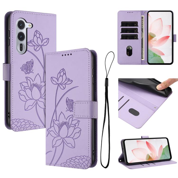 Lotus Embossed Leather Phone Case with Lanyard, For Fujitsu Arrows We3 / F-52G, For Fujitsu Arrows Alpha F-51F, For Fujitsu FCNT Rakuraku F-53E, For Fujitsu Arrows We2 F-52E, For Fujitsu Arrows We2 Plus F-51E, For Fujitsu Arrows WE F-51B