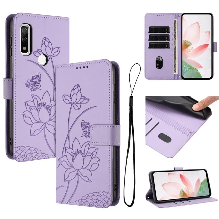 Lotus Embossed Leather Phone Case with Lanyard, For Fujitsu Arrows We3 / F-52G, For Fujitsu Arrows Alpha F-51F, For Fujitsu FCNT Rakuraku F-53E, For Fujitsu Arrows We2 F-52E, For Fujitsu Arrows We2 Plus F-51E, For Fujitsu Arrows WE F-51B