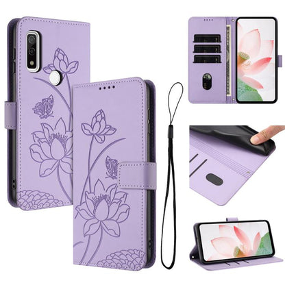 Lotus Embossed Leather Phone Case with Lanyard, For Fujitsu Arrows We3 / F-52G, For Fujitsu Arrows Alpha F-51F, For Fujitsu FCNT Rakuraku F-53E, For Fujitsu Arrows We2 F-52E, For Fujitsu Arrows We2 Plus F-51E, For Fujitsu Arrows WE F-51B