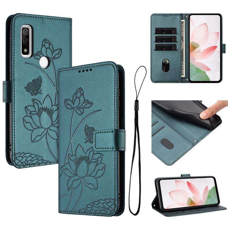 Lotus Embossed Leather Phone Case with Lanyard, For Fujitsu Arrows We3 / F-52G, For Fujitsu Arrows Alpha F-51F, For Fujitsu FCNT Rakuraku F-53E, For Fujitsu Arrows We2 F-52E, For Fujitsu Arrows We2 Plus F-51E, For Fujitsu Arrows WE F-51B