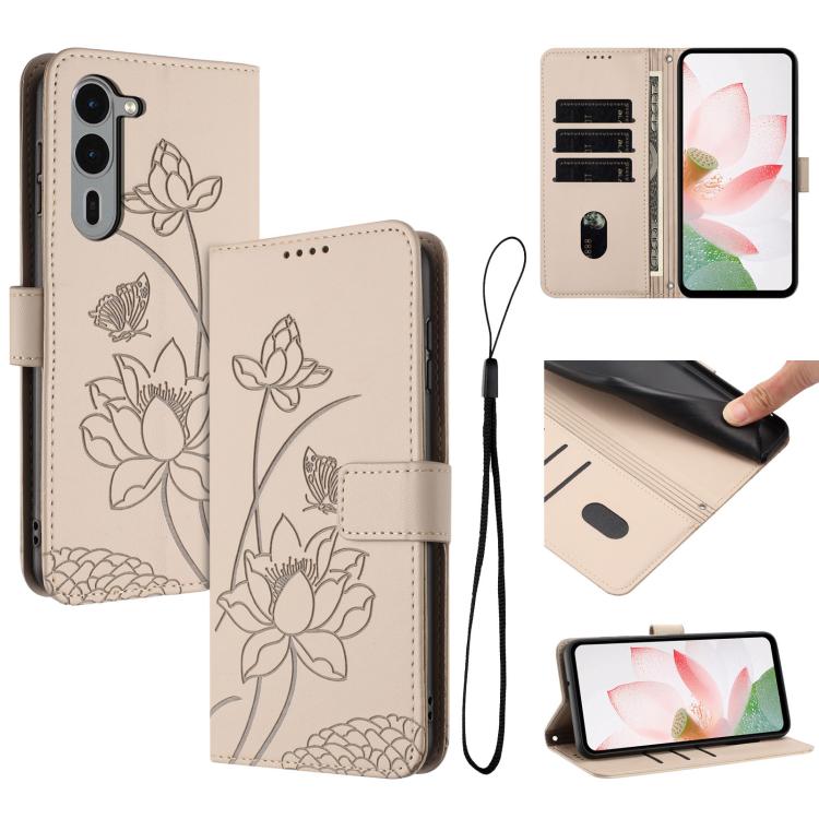 Lotus Embossed Leather Phone Case with Lanyard, For Fujitsu Arrows We3 / F-52G, For Fujitsu Arrows Alpha F-51F, For Fujitsu FCNT Rakuraku F-53E, For Fujitsu Arrows We2 F-52E, For Fujitsu Arrows We2 Plus F-51E, For Fujitsu Arrows WE F-51B