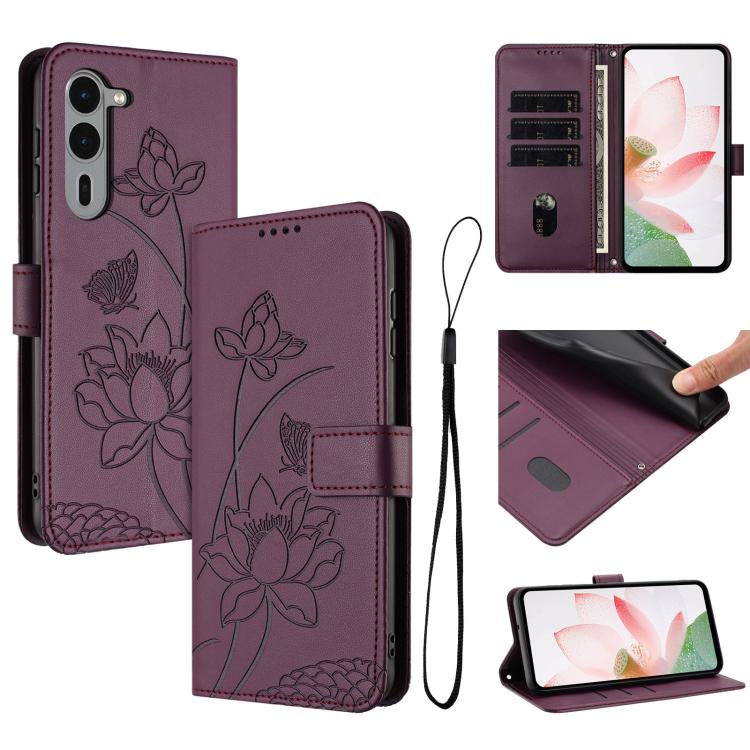 Lotus Embossed Leather Phone Case with Lanyard, For Fujitsu Arrows We3 / F-52G, For Fujitsu Arrows Alpha F-51F, For Fujitsu FCNT Rakuraku F-53E, For Fujitsu Arrows We2 F-52E, For Fujitsu Arrows We2 Plus F-51E, For Fujitsu Arrows WE F-51B