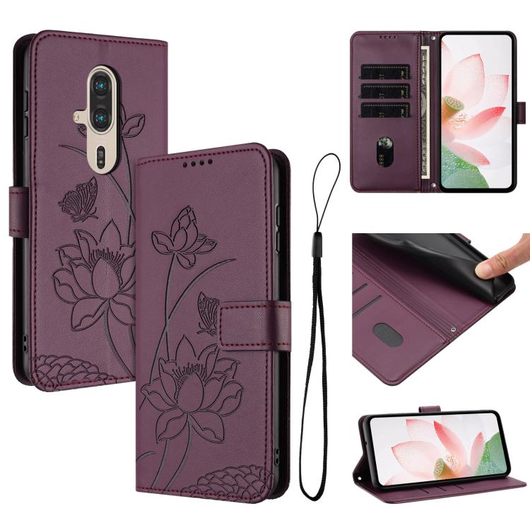 Lotus Embossed Leather Phone Case with Lanyard, For Fujitsu Arrows We3 / F-52G, For Fujitsu Arrows Alpha F-51F, For Fujitsu FCNT Rakuraku F-53E, For Fujitsu Arrows We2 F-52E, For Fujitsu Arrows We2 Plus F-51E, For Fujitsu Arrows WE F-51B