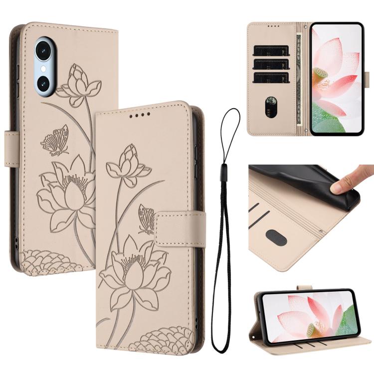 Lotus Embossed Leather Phone Case with Lanyard, For Fujitsu Arrows We3 / F-52G, For Fujitsu Arrows Alpha F-51F, For Fujitsu FCNT Rakuraku F-53E, For Fujitsu Arrows We2 F-52E, For Fujitsu Arrows We2 Plus F-51E, For Fujitsu Arrows WE F-51B