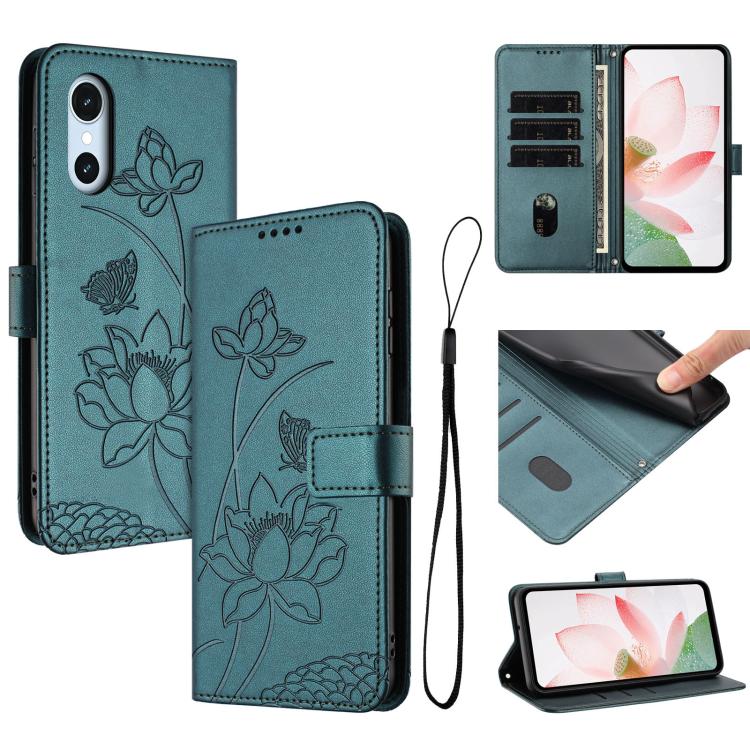 Lotus Embossed Leather Phone Case with Lanyard, For Fujitsu Arrows We3 / F-52G, For Fujitsu Arrows Alpha F-51F, For Fujitsu FCNT Rakuraku F-53E, For Fujitsu Arrows We2 F-52E, For Fujitsu Arrows We2 Plus F-51E, For Fujitsu Arrows WE F-51B