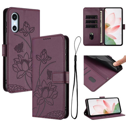 Lotus Embossed Leather Phone Case with Lanyard, For Fujitsu Arrows We3 / F-52G, For Fujitsu Arrows Alpha F-51F, For Fujitsu FCNT Rakuraku F-53E, For Fujitsu Arrows We2 F-52E, For Fujitsu Arrows We2 Plus F-51E, For Fujitsu Arrows WE F-51B
