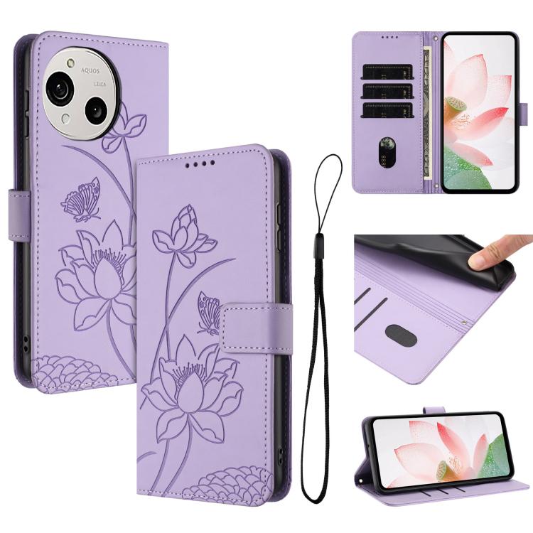 Lotus Embossed Leather Phone Case with Lanyard, For Sharp Aquos wish6, For Sharp Aquos R11, For Sharp Aquos R9 / R10, For Sharp Aquos wish5, For Sharp Aquos sense9, For Sharp Aquos wish4, For Sharp Aquos sense8, For Sharp Aquos wish3